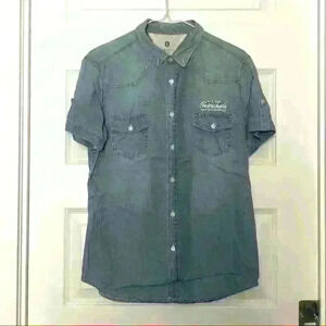 Men’s blue button down  short sleeves button down blouse shirts